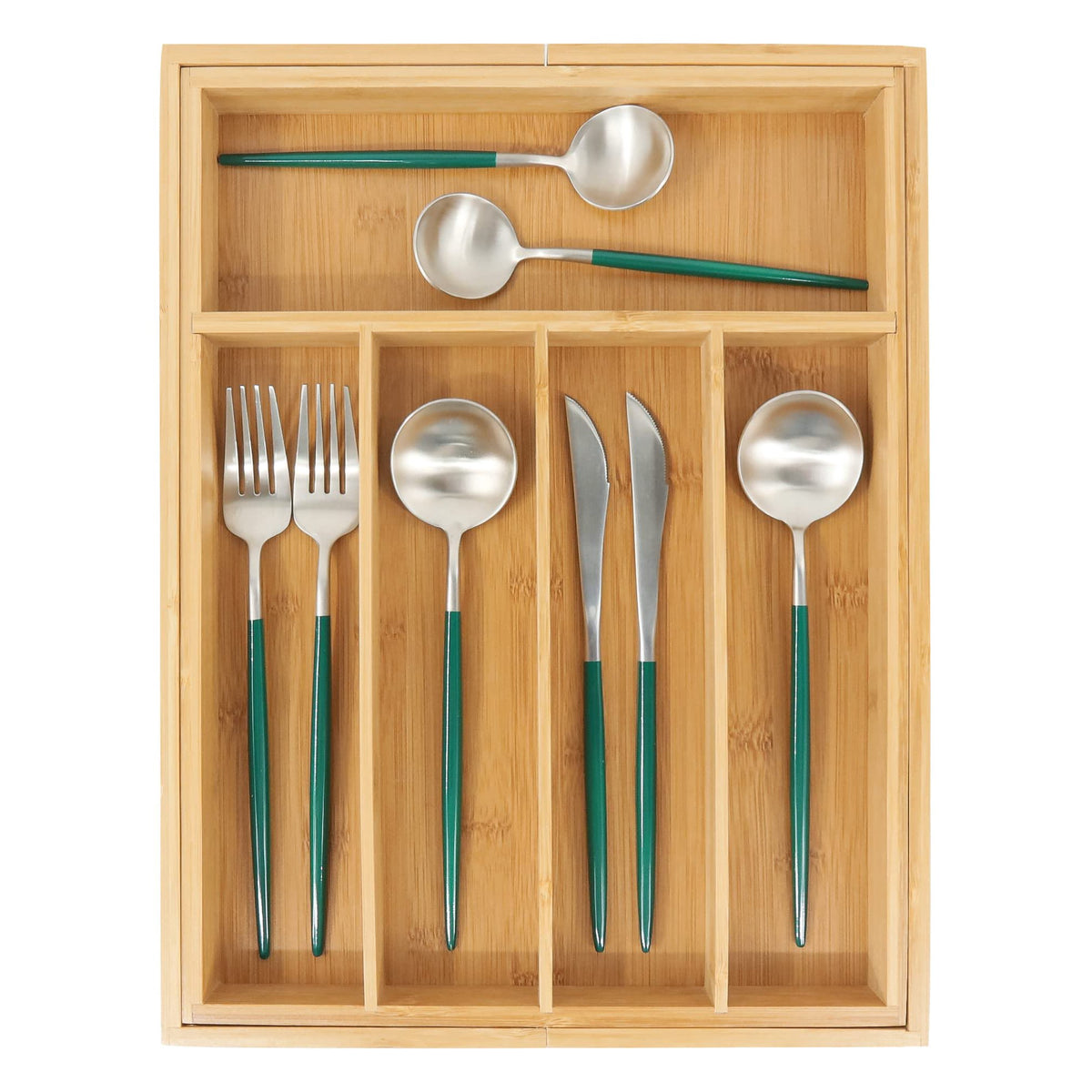 Bamboo Drawer Organizer with Adjustable Dividers, Medium, Brown I4031