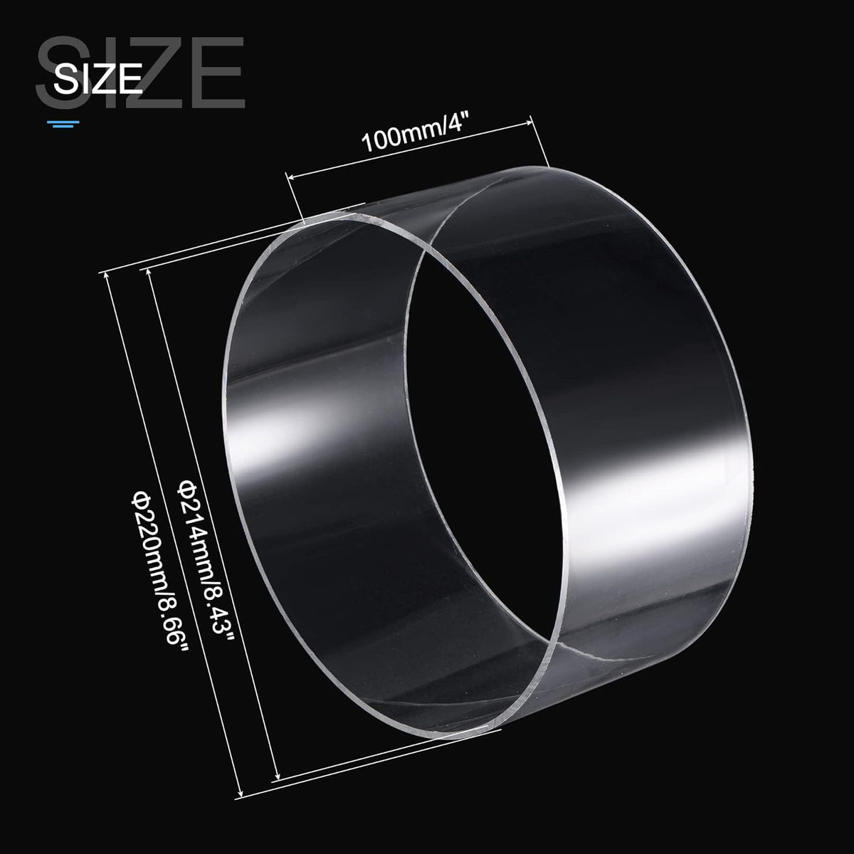 Clear Acrylic Rigid Round Tube 8.4 ID 4 Length Pack of 2 S234659
