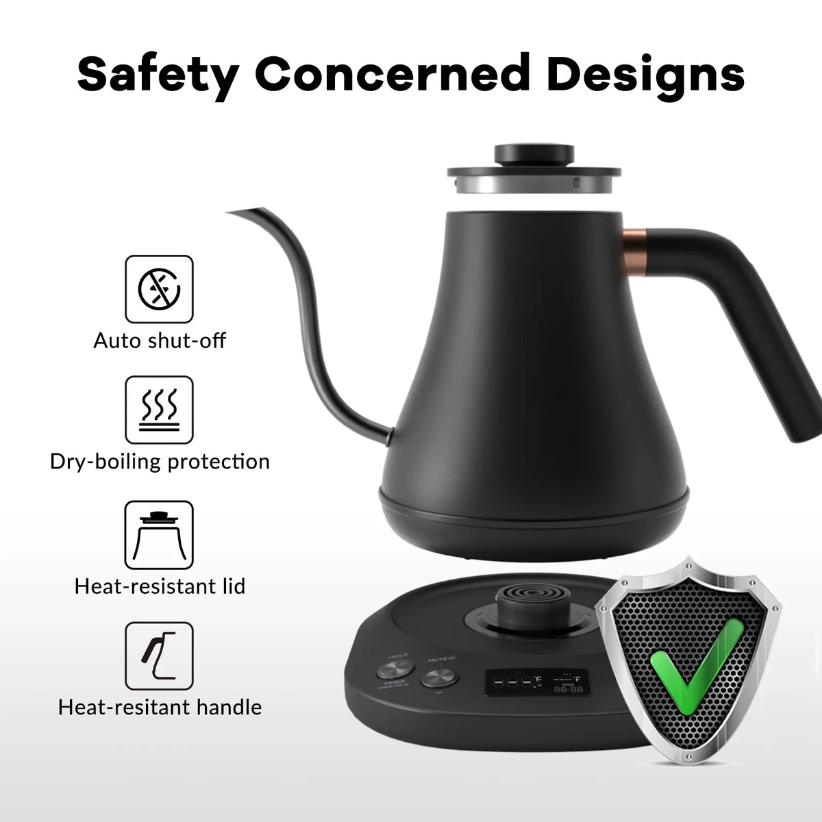 Electric Gooseneck Kettle 0.8L 1200W Matt Black D3607