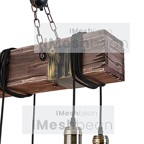 10 Heads Rustic Wood Beam Hanging Pendant Light Fixture G60044