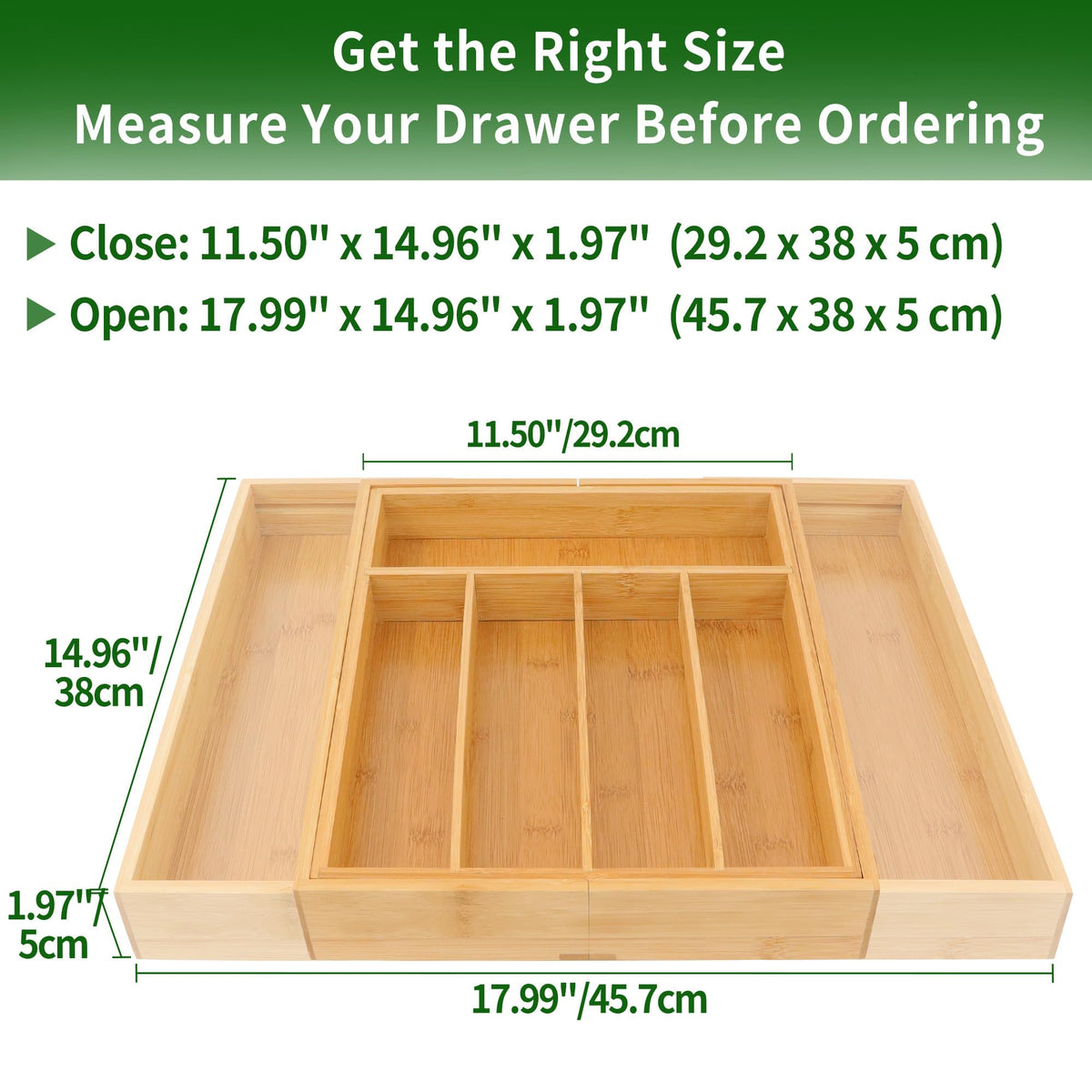 Bamboo Drawer Organizer with Adjustable Dividers, Medium, Brown I4031