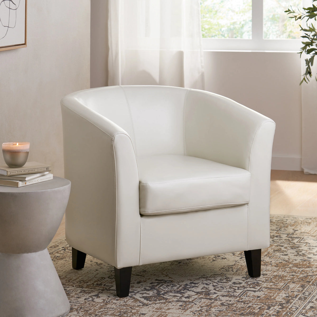 Ivory Bonded Leather Club Chair S7227