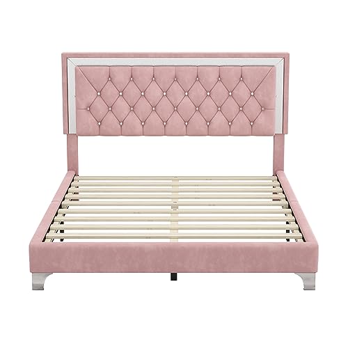 Queen Size Velvet Upholstered Platform Bed with 2 Nightstands J5874