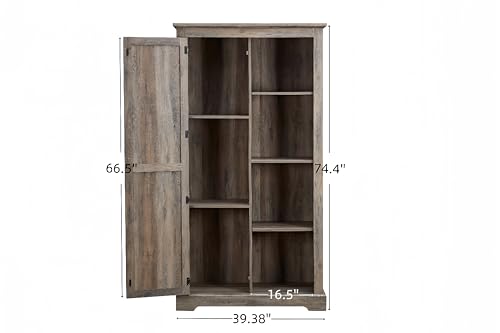 Gray Wash Tall Storage Cabinet with Doors and Open Shelves L88090