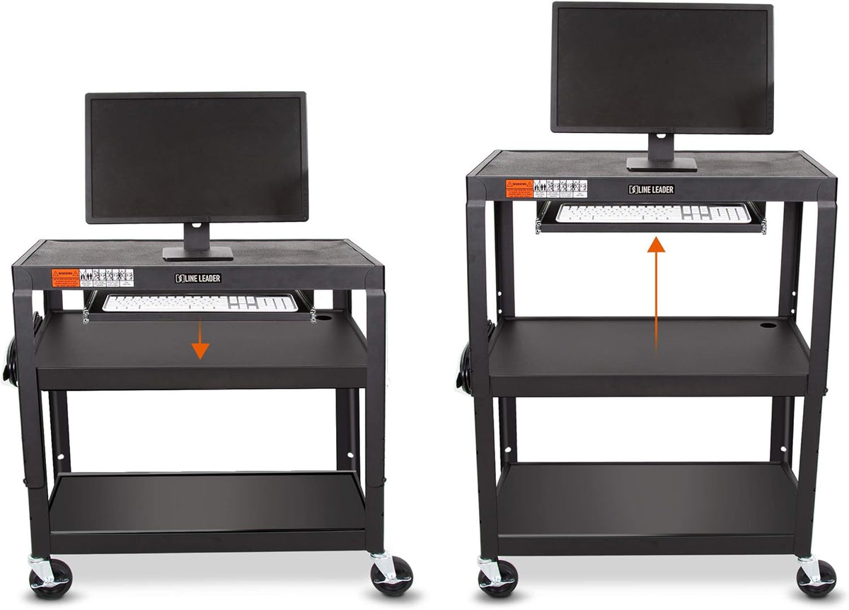 Large AV Cart with Retractable Keyboard Tray Height Adjustable Utility Cart Black 34in x 18in x 42in X872
