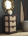 Distressed Black 3 Wicker Basket Storage Side Table I1730