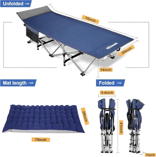 Blue Heavy Duty Folding Camping Cot with Carry Bag V7899
