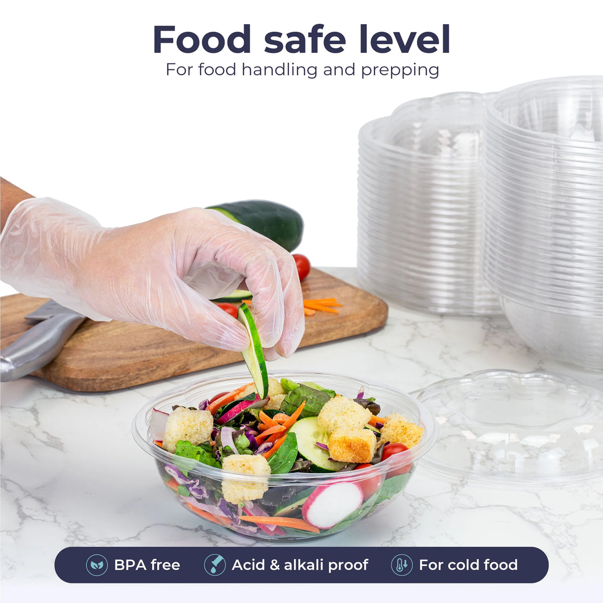 150 Pack 24 oz Clear Plastic Salad Bowls with Airtight Lids D2941
