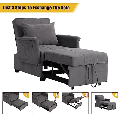 Black PU Leather Convertible Chair Sleeper Bed with Lumbar Pillow V53925