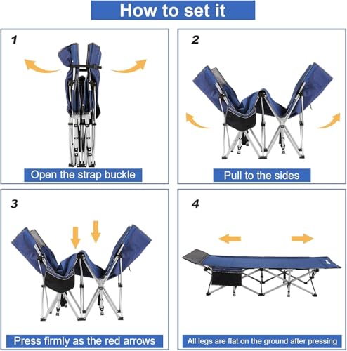 Blue Heavy Duty Folding Camping Cot with Carry Bag V7899