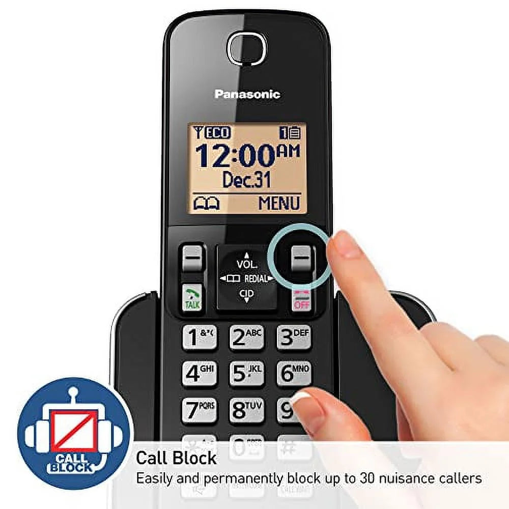2 Handset Cordless Phone System with Amber Backlit Display (Black) F4323