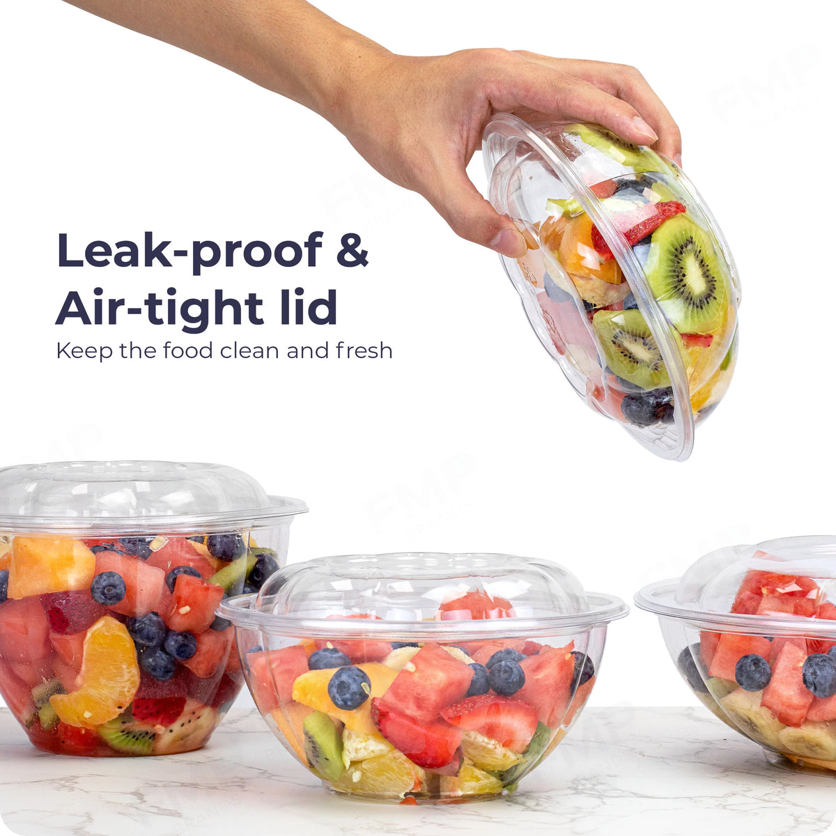 150 Pack 24 oz Clear Plastic Salad Bowls with Airtight Lids D2941