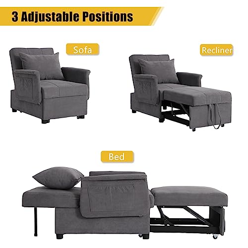 Black PU Leather Convertible Chair Sleeper Bed with Lumbar Pillow V53925