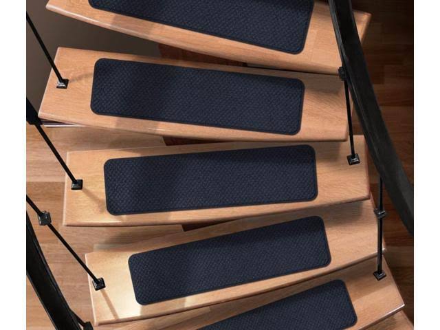 Set of 12 Attachable Indoor Carpet Stair Treads Navy Blue 8 in. x 30 in. O968581