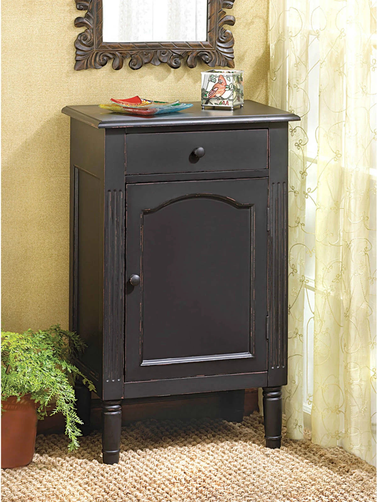 Antiqued Black Wood Cabinet H893870