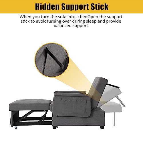 Black PU Leather Convertible Chair Sleeper Bed with Lumbar Pillow V53925