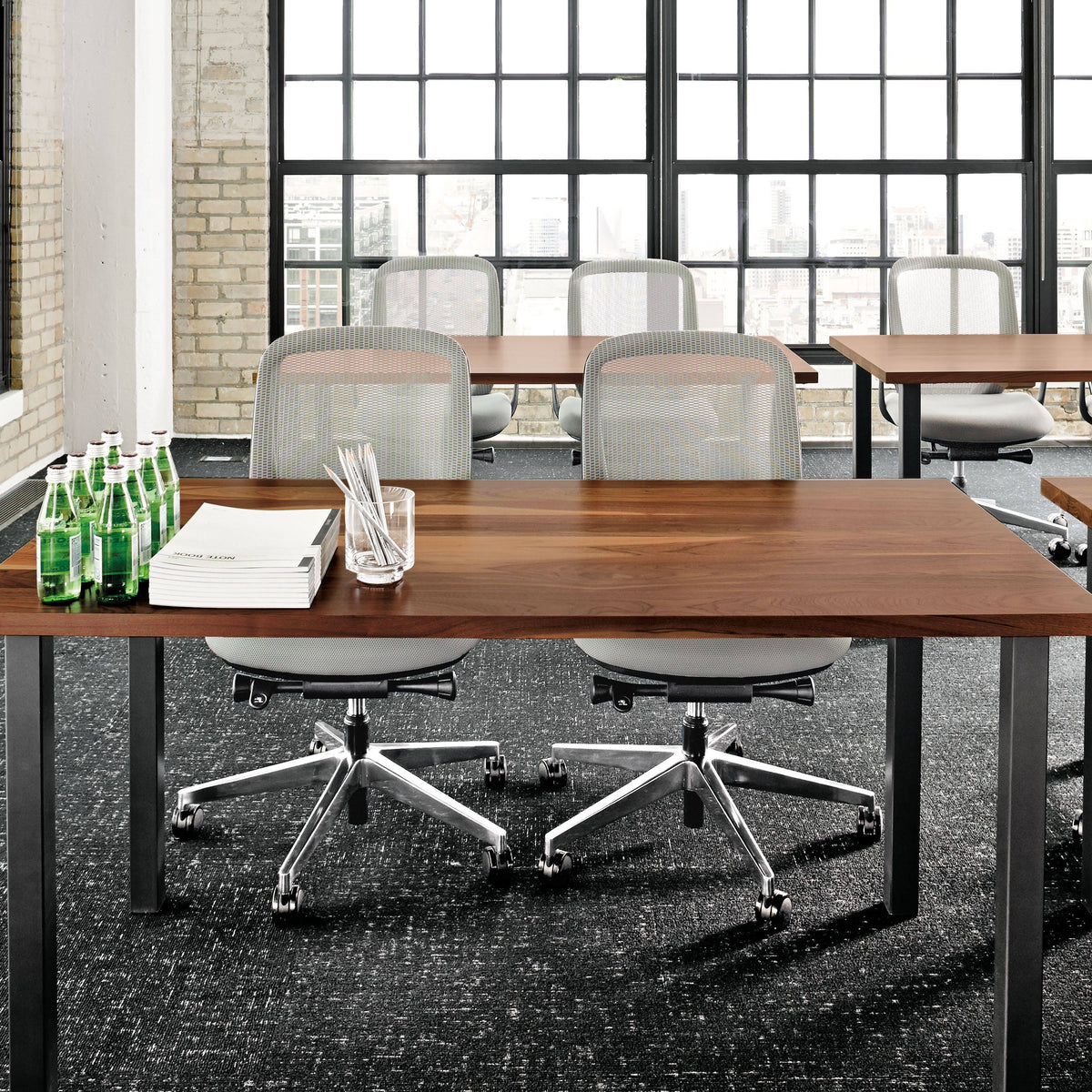 Walnut Top Square Table with White Base T1135