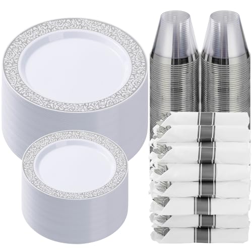 350pc Silver Plastic Dinnerware Set L591930