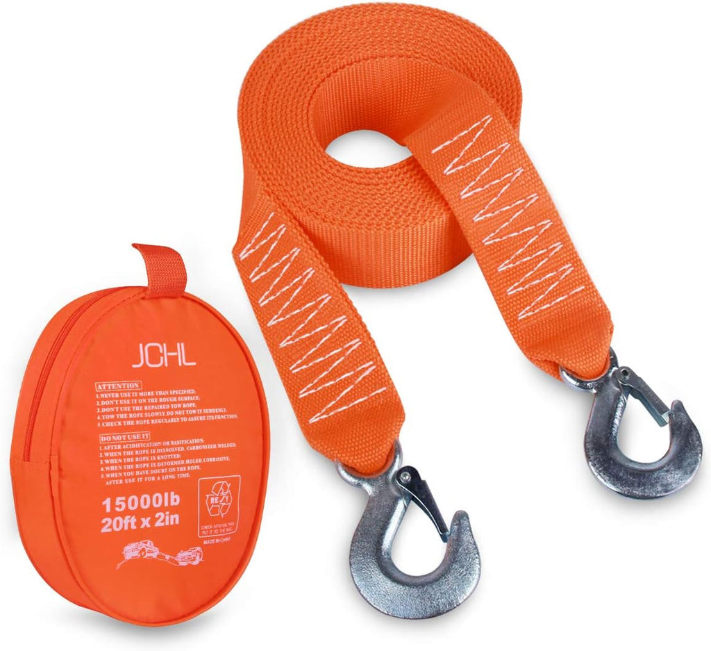 Nylon Tow Strap with Hooks 2”x20’ Heavy Duty Recovery Rope 20,000 lbs Capacity Pack of 2 L6551