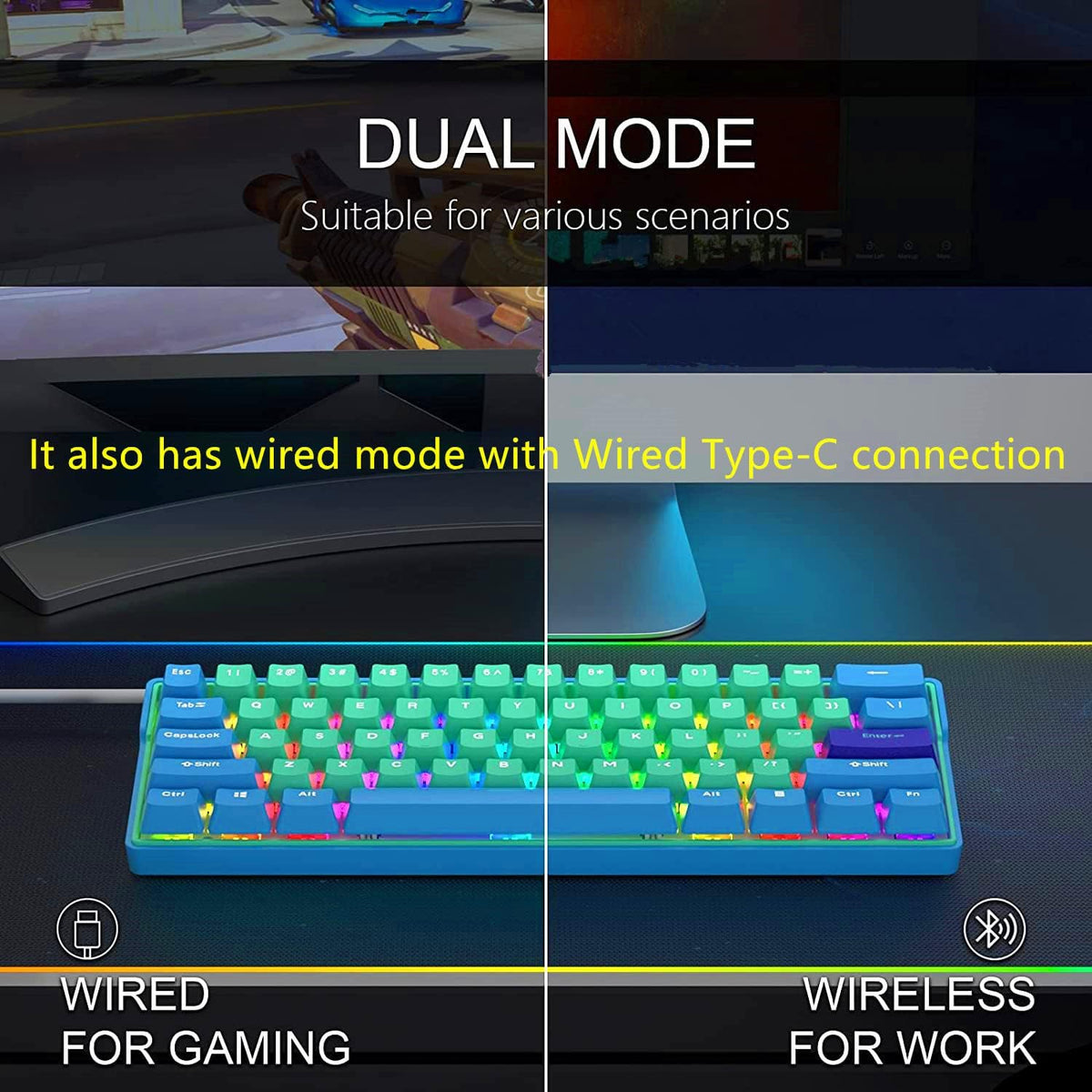 60 Percent Wireless Mechanical Keyboard with Cherry MX Blue Switch Z5275