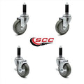 4 inch Gray Polyurethane Swivel Expanding Stem Caster Set 2 Brake H894