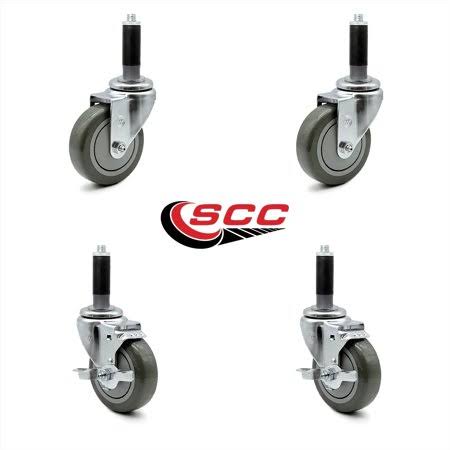 4 inch Gray Polyurethane Swivel Expanding Stem Caster Set 2 Brake H894