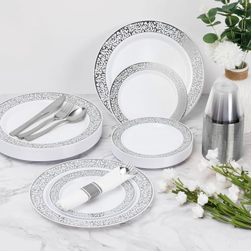 350pc Silver Plastic Dinnerware Set L591930