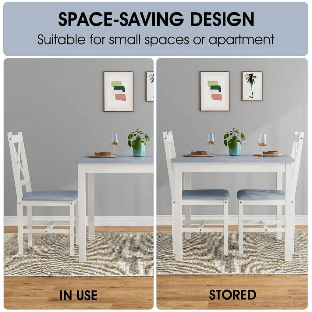 3 Piece Pine Wood Dining Table Set with 2 Upholstered Chairs A6403