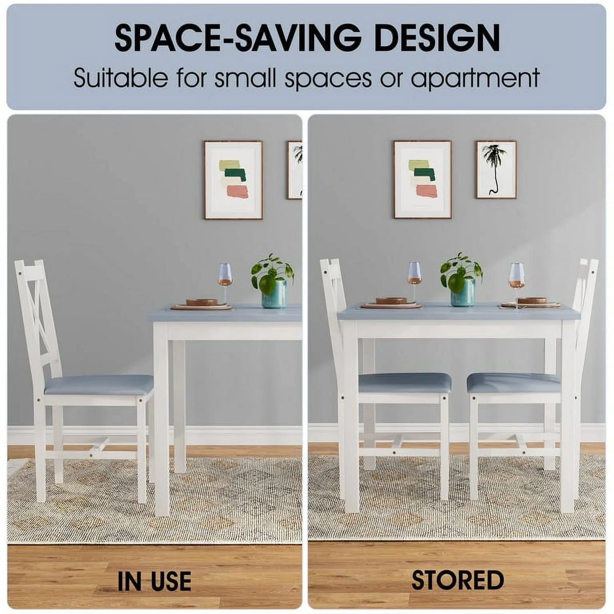 3 Piece Pine Wood Dining Table Set with 2 Upholstered Chairs A6403