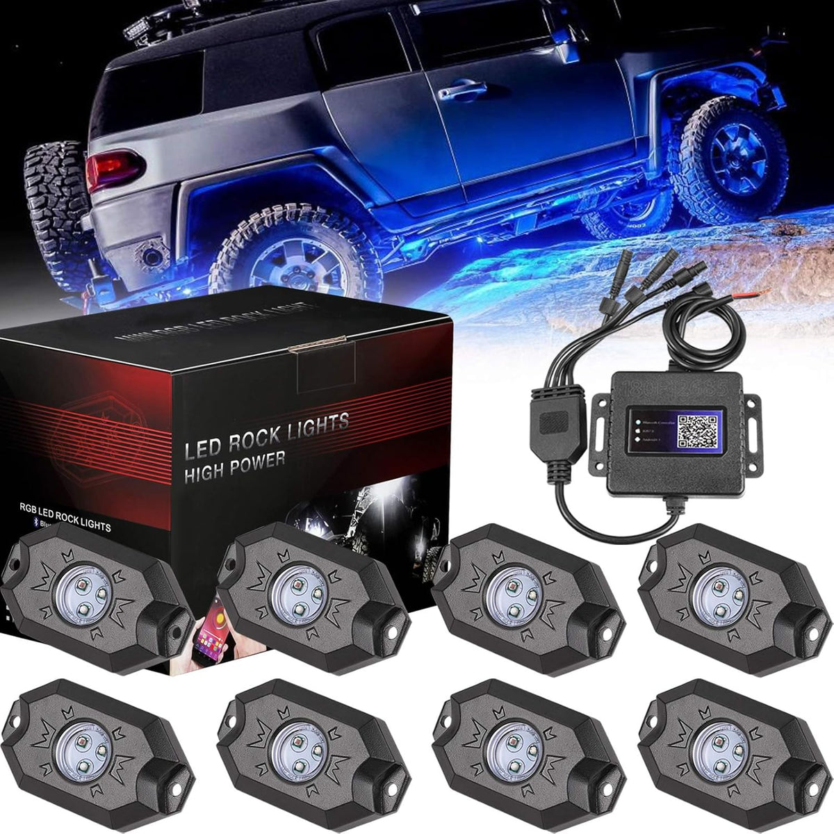 RGB LED Rock Light Kit with Bluetooth Remote Control K23734