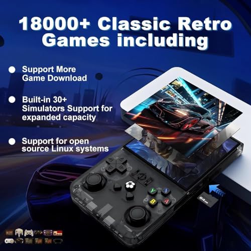 4.0 inch IPS Screen Retro Handheld Game Console 18000+ Games Transparent Black Q2067