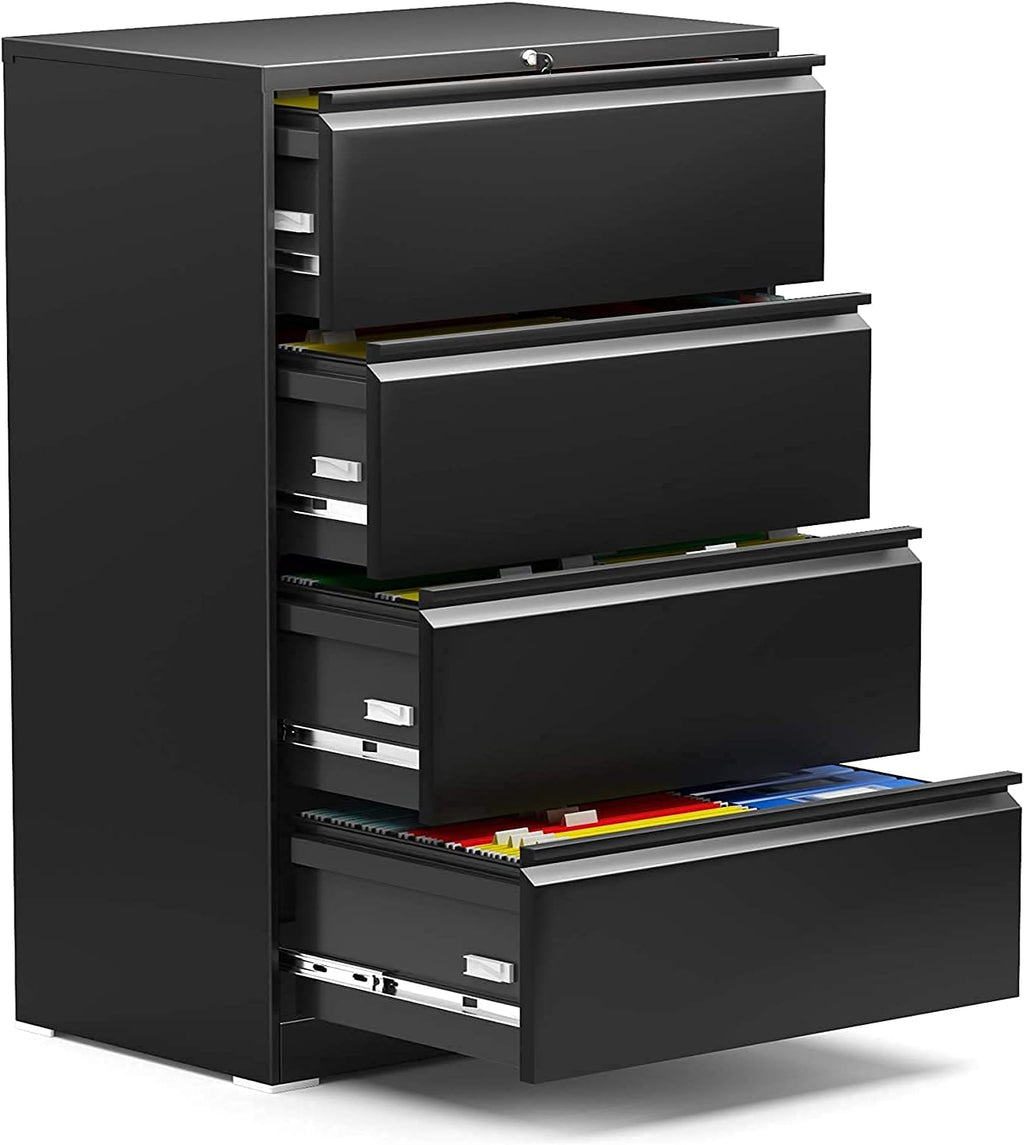 Black Mobile Filing Cabinet 3 Drawer with Lock Wheels M59710