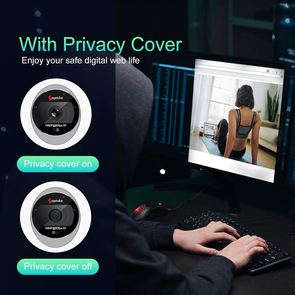 1080P 60FPS 2X Digital Zoom Streaming Webcam with Ring Light and Privacy Cover G247