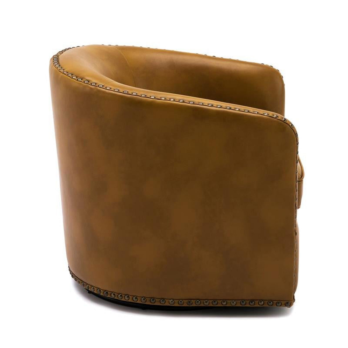 Camel Brown Faux Leather Swivel Arm Chair with Nailhead Trim L38283