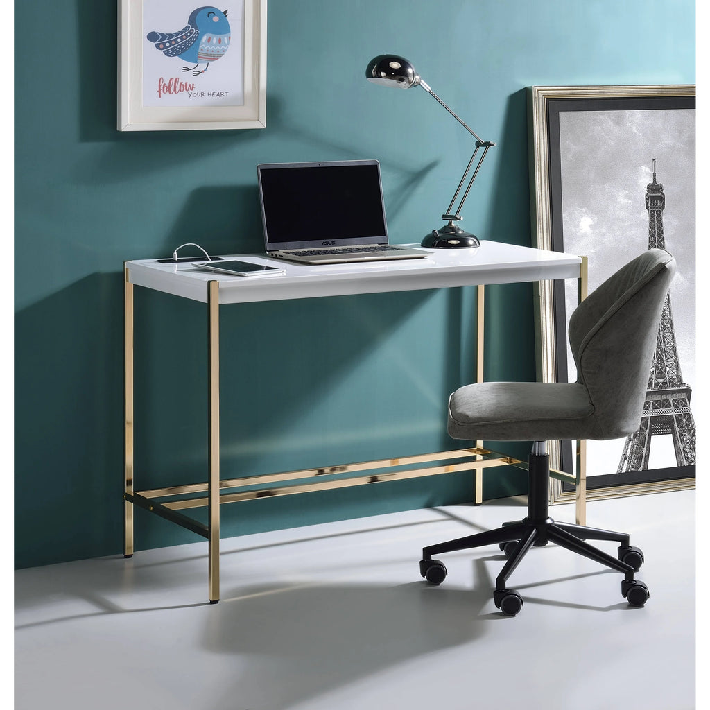 Navy Blue/Gold Writing Desk with USB Ports H10023