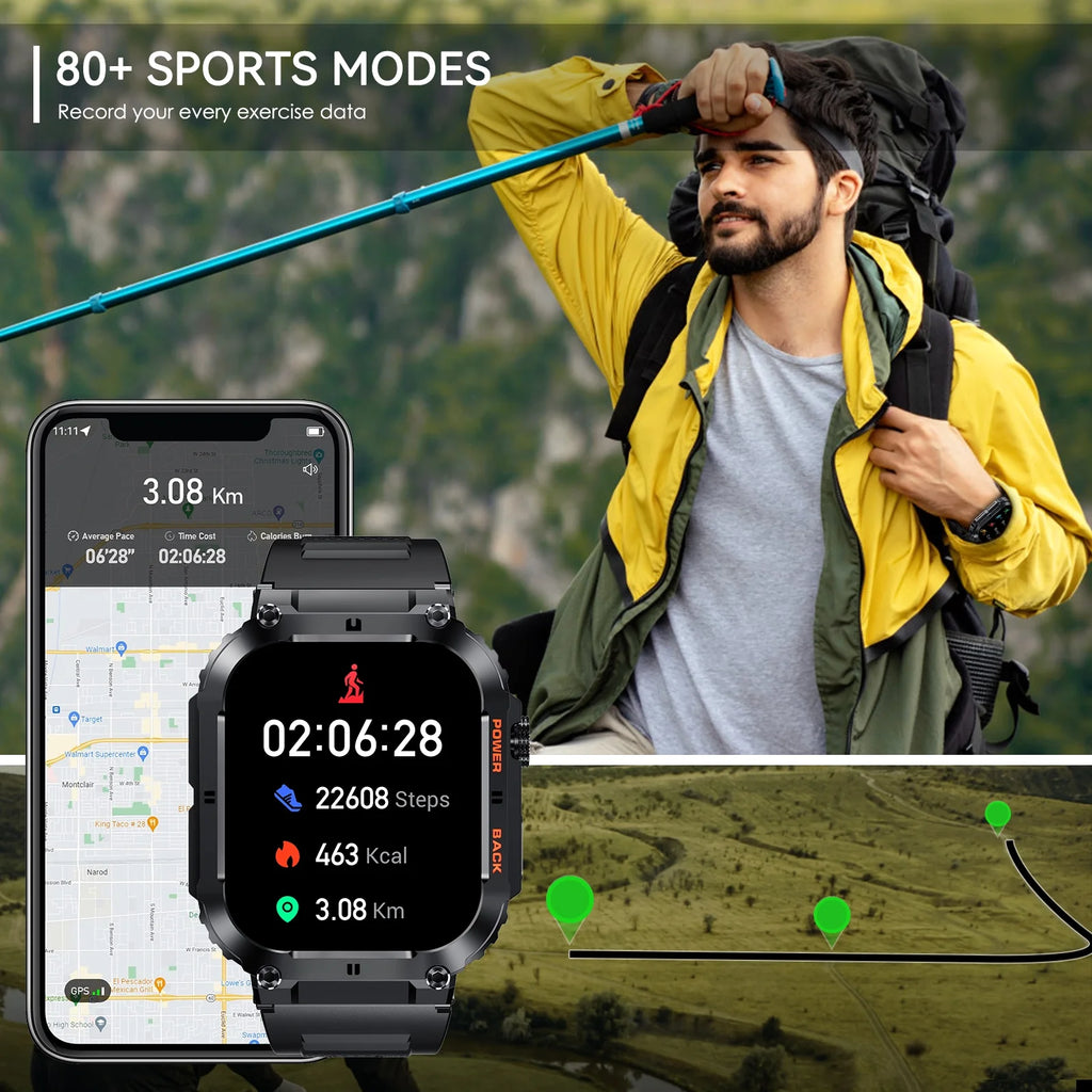 Rugged Tactical Smart Watch with 1.96'' HD Outdoor Fitness Tracker O5326