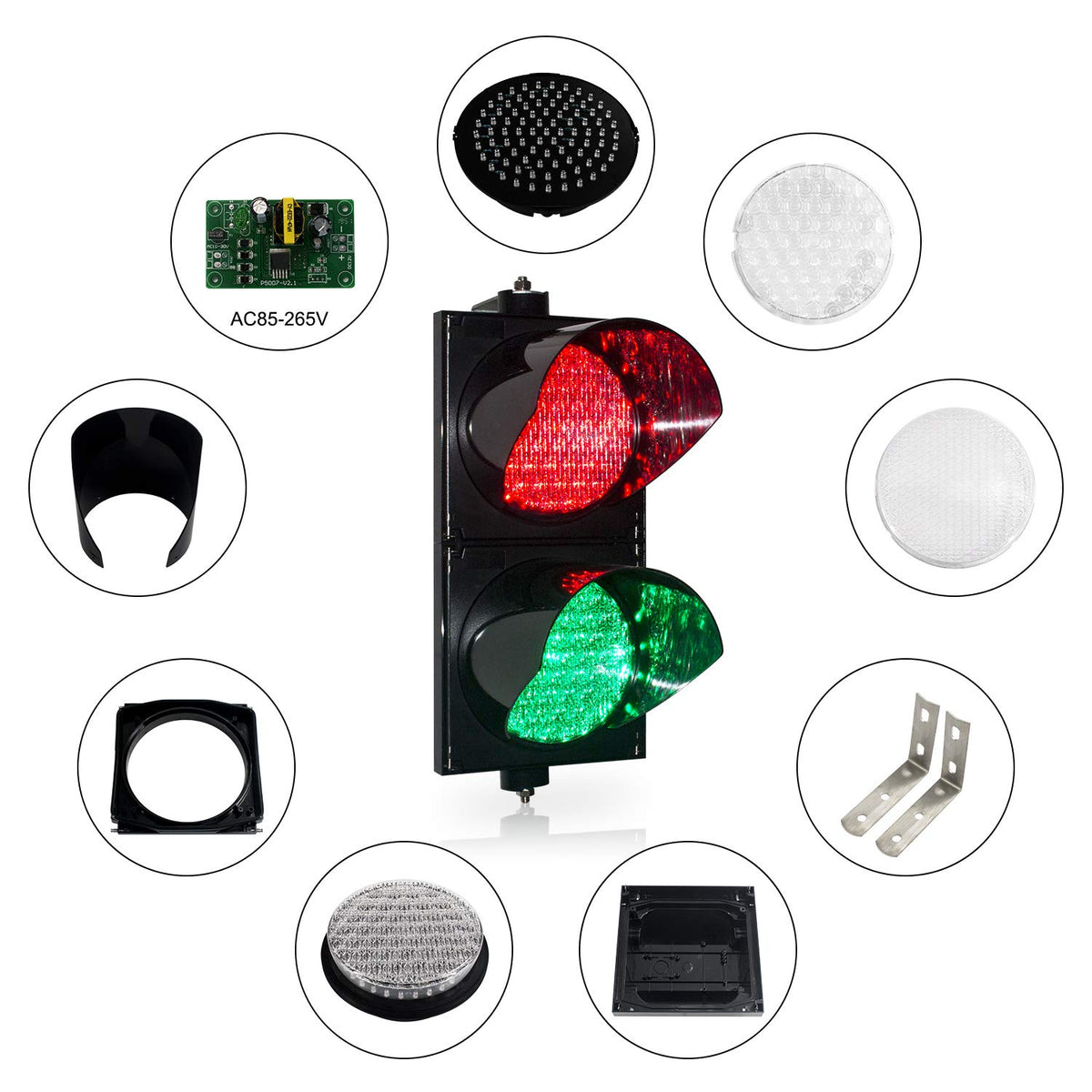 200mm Red/Green LED Traffic Light, IP65 PC Housing F75961