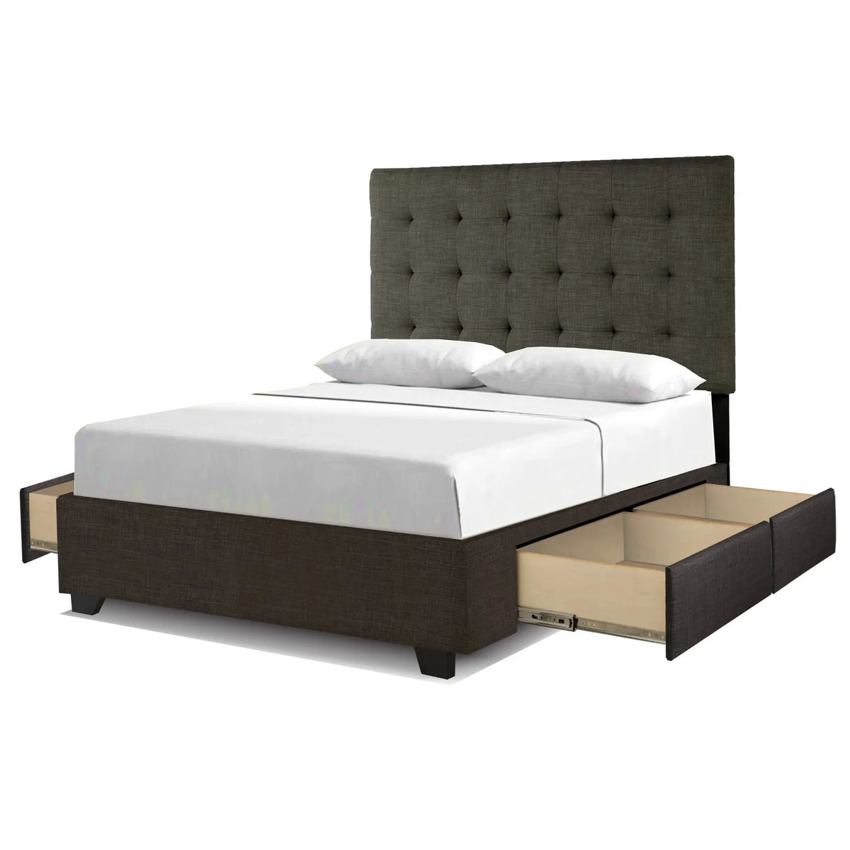 Gray Fabric Upholstered Queen Platform Bed with 4 Drawers W480