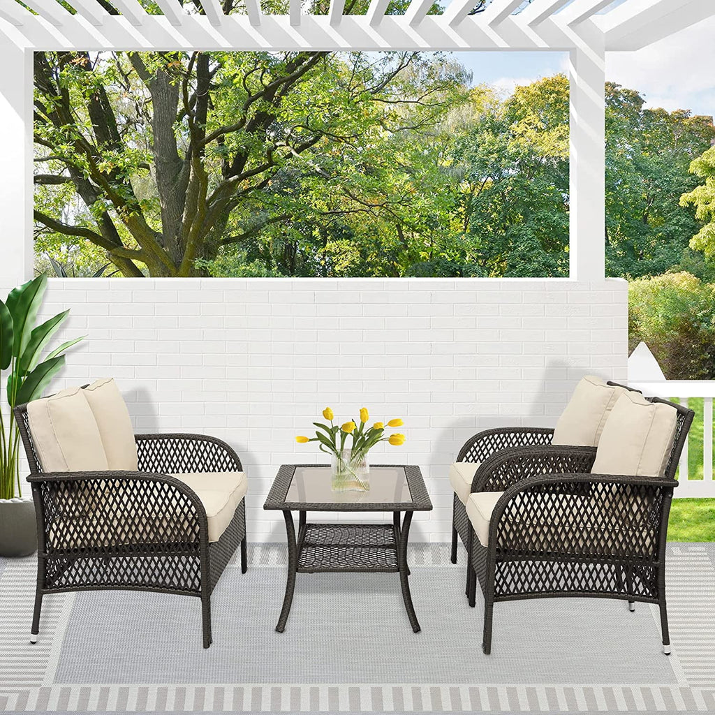 5 Pcs Wicker Rattan Conversation Chairs Set, Brown P9076