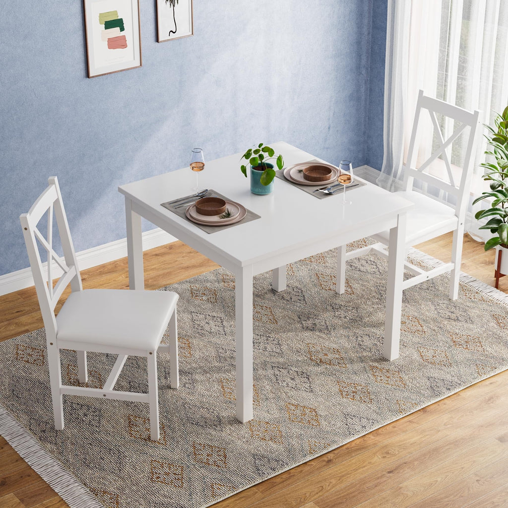 3 Piece Pine Wood Dining Table Set with 2 Upholstered Chairs A6403
