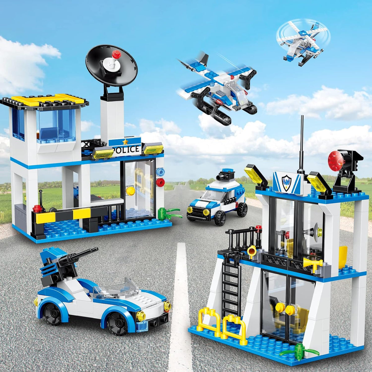 Police Ship Building Blocks Toy Kit with Army Car, Helicopter, Airplane, Warship Y25536