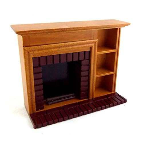 Walnut Red Brick Fireplace with Shelves Dollhouse Miniature Furniture J239065