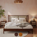 King Acacia Wood Bed Frame with Rattan Headboard V575222