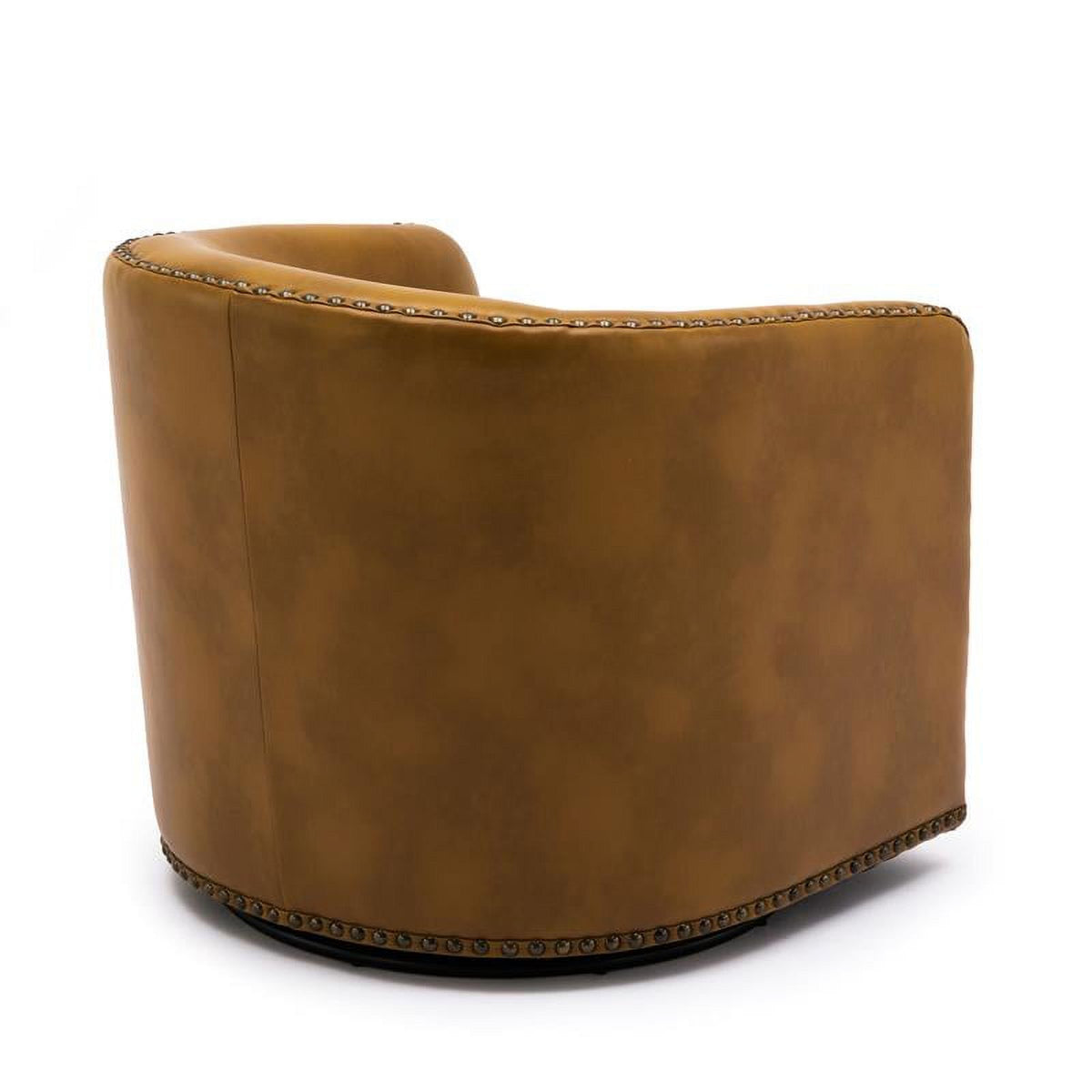 Camel Brown Faux Leather Swivel Arm Chair with Nailhead Trim L38283