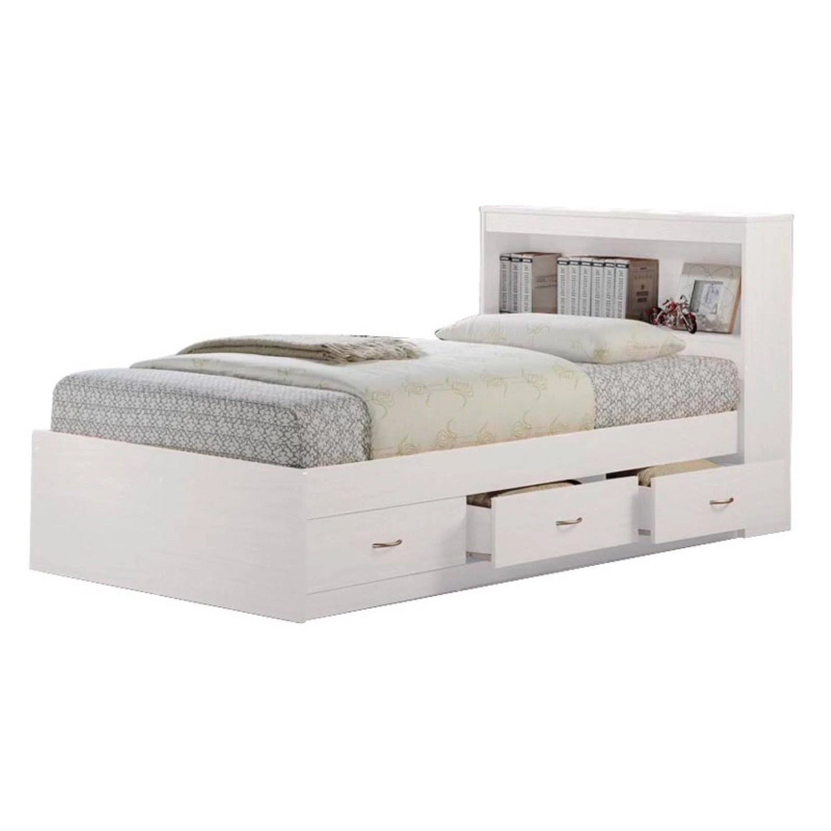 Twin-size Captain Bed with 3-Drawers and Headboard White P415