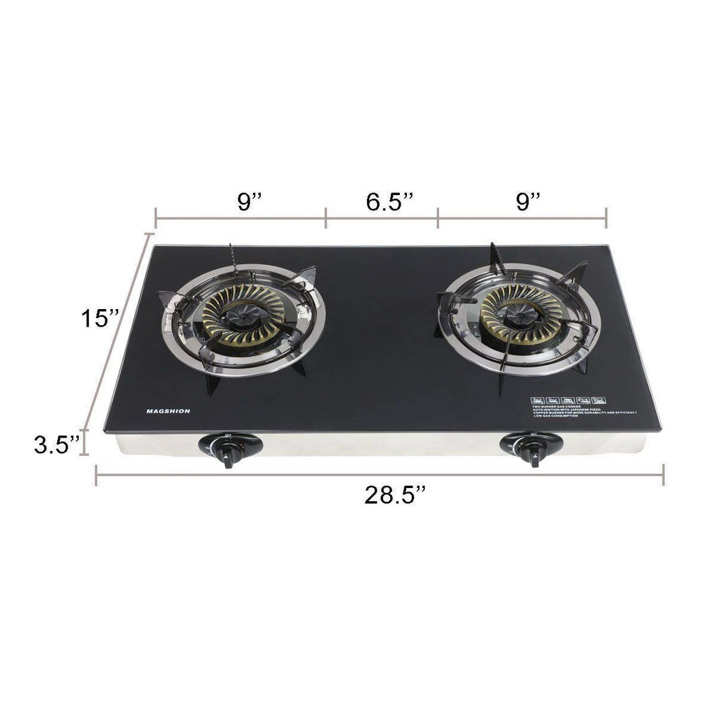 Double Glass Top Portable Propane Gas Stove Burner with Hose & Regulator X961497