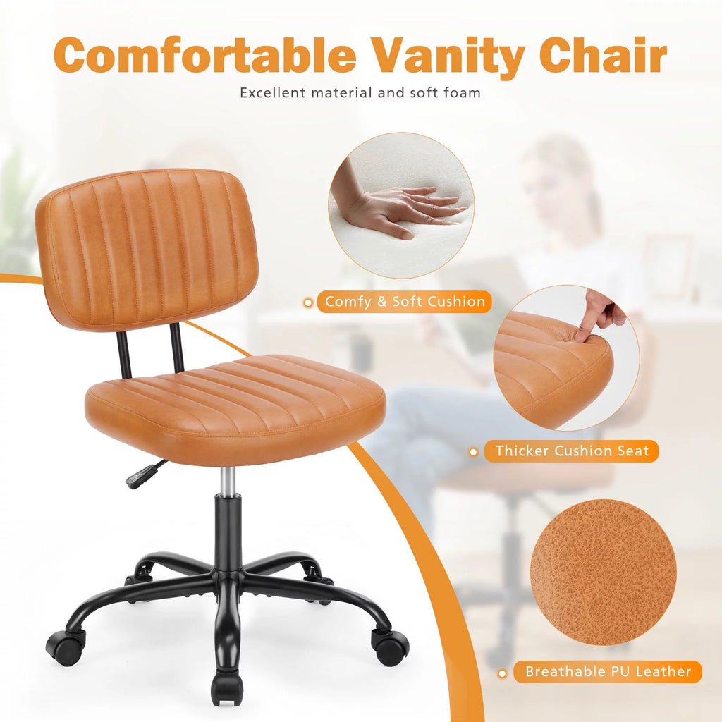 Brown PU Leather Low Back Task Chair with Wheels C727
