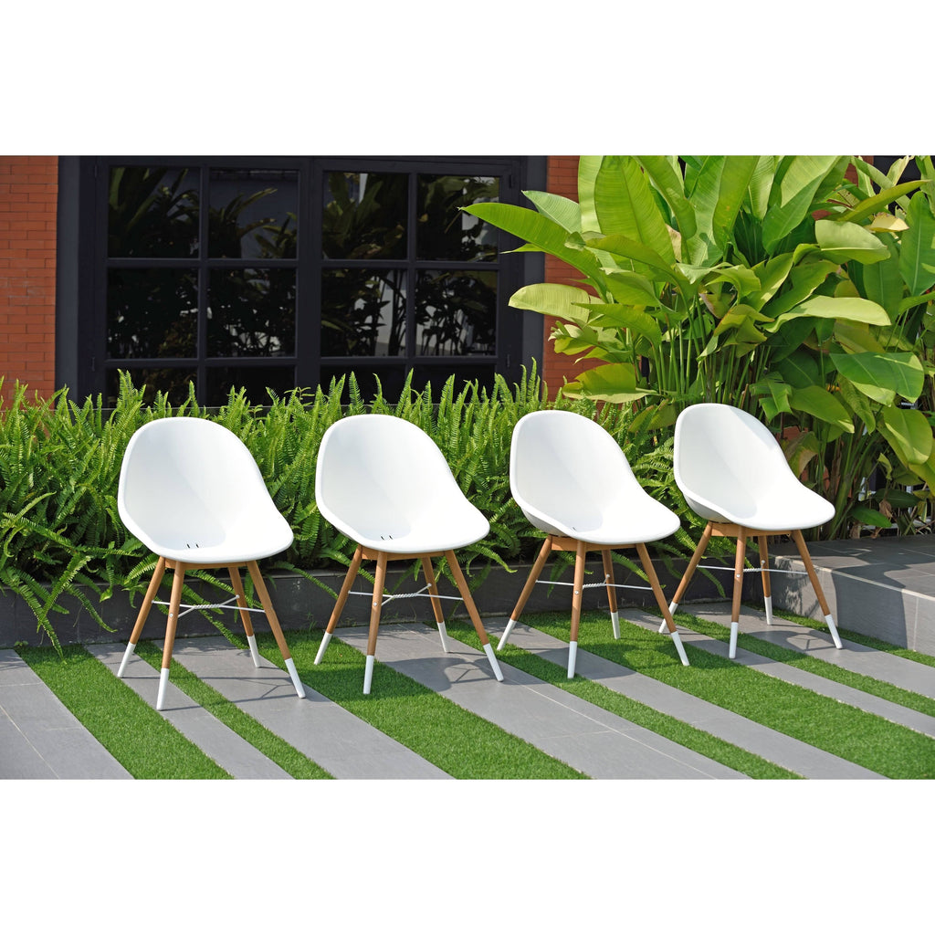 Patio Dining Chair Set, White with Light Teak Finish, Set of 2 or 4 D430