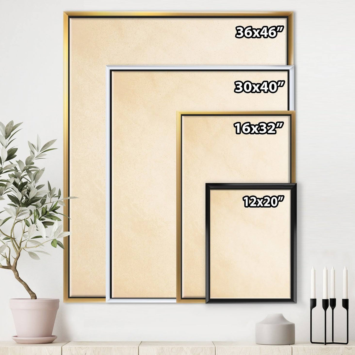 Geometric Cream Block Framed Canvas, 16 inch x 32 inch F628