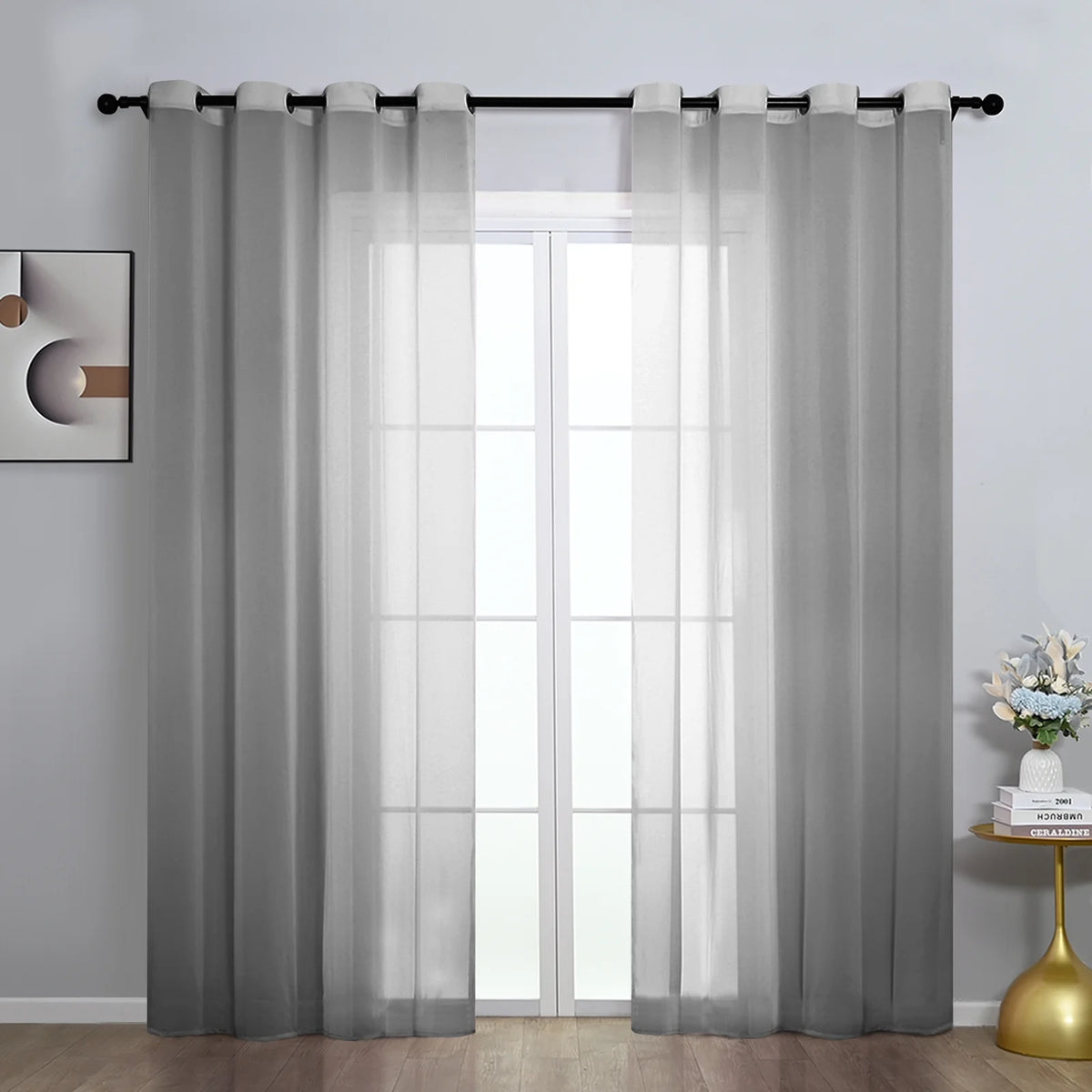 2PCS Solid Color Polyester Grommet Light Filtering Curtains U914551
